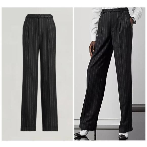 Ralph Lauren Collection Purple Label Pinstripe Wool Twill Pants Trousers & Belt - Picture 1 of 9